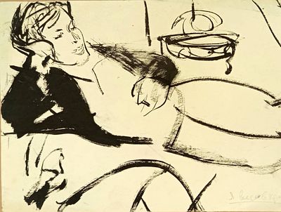 Кучеренко Владимир. Автопортрет. " Я весь в кровати". 1960-е гг. Бумага, тушь. Размер: 19 х 27 