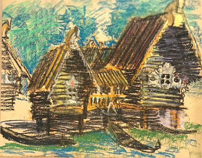 Кучеренко Владимир. Избы. 1960-е гг. Бумага, пастель. Размер: 29,5 х 37,5 см. Работа без 