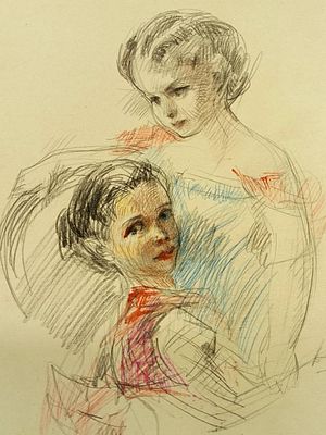 Кучеренко Владимир. Девочки. 1960-е гг. Бумага, цветной карандаш. Размер: 26,5 х 19,5 см. 