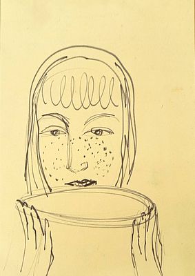Кучеренко Владимир. Девушка с блюдцем. 1960-е гг. Бумага, фломастер. Размер: 25 х 16,5 см. 
