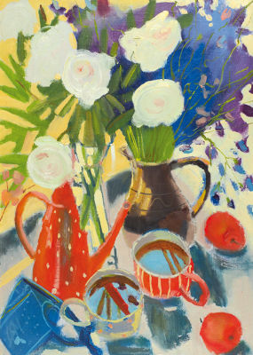 Маркова-Ярошик Александра. &laquo;Пионы-колокольчики&raquo;. 2018. Холст на картоне, масло. 