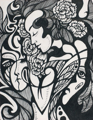 Прудникова Екатерина. &laquo;Женская зависть&raquo;. 2018. Бумага, гелевая ручка. 24,5&times;19 