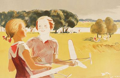 Шкловская Эсфирь Абрамовна (1911–1958) &laquo;Авиамоделисты&raquo;. 1960-е. Бумага, цветная 