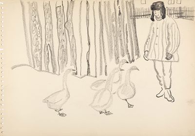 Калинычева Клара Ивановна (1933–1999) &laquo;Гуси&raquo;. 1960-е. Бумага, графитный карандаш 