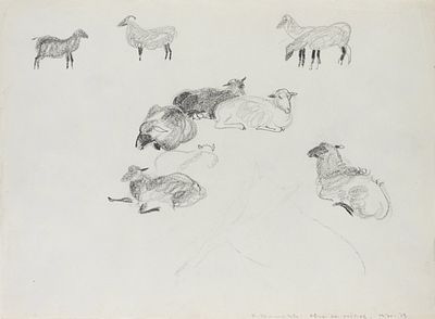 Калинычева Клара Ивановна (1933–1999) &laquo;Овцы на отдыхе&raquo;. 1970-1973. Бумага 