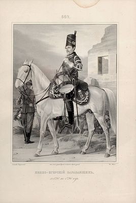 Конно-егерский барабанщик. 1790–1796. / сост. Пиратский, рис. Шеле. СПб.: Литографировано 