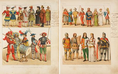 Подборка двух хромолитографий с изображениями формы европейских рыцарей / 