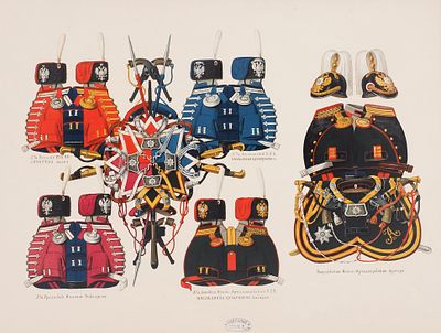 Хромолитография: Таблица форм и вооружений гвардейских казаков и гвардейской 