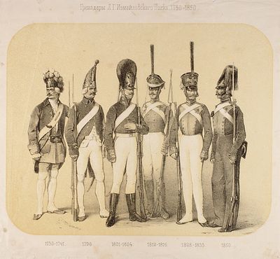 Литография: Гренадеры лейб-гвардии Измайловского полка. 1730-1850 / по рис. В.Ф. 