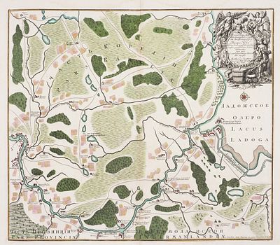 Карта течения реки Невы из Ладожского озера к Санкт-Петербургу / карт. Маттеус 