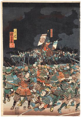 Утагава Куниёси (1798-1861). Лист из триптиха Великая битва между Такэдой и Уэсуги 