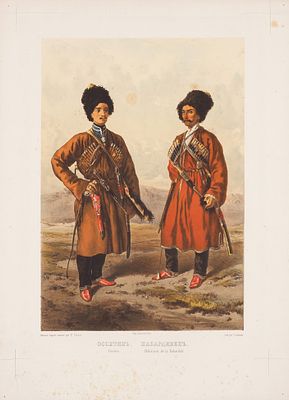 Хромолитография &laquo;Осетин и кабардинец&raquo; из издания Ф.-Х. Паули 