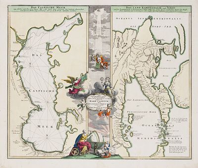 Карта Каспийского моря и Камчатки / карт. Иоганн Баптист Гоманн. [Geographica nova 