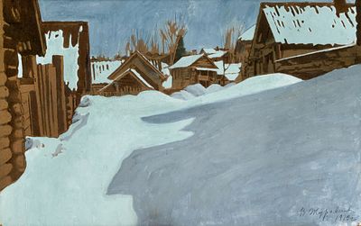 Журавлев Василий Васильевич (1881–1967) &laquo;Деревня зимой&raquo;. 1913. Картон, темпера 