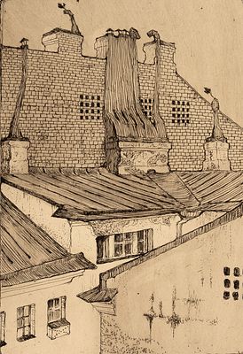 Добужинский Мстислав Валерианович (1875–1957) &laquo;Крыши&raquo;. 1920-е. Бумага, офорт, 24 
