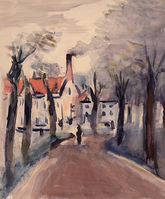 Сырнев Юрий Аркадьевич (1905-1943) &laquo;Заводской пейзаж&raquo;. 1930-е. Бумага, акварель, 27 