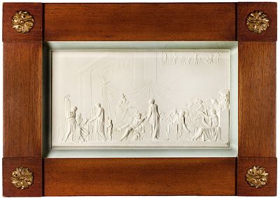 Барельеф &laquo;Пир женихов Пенелопы&raquo; в раме красного дерева. Из серии 