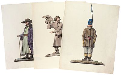 Подборка из трех акварелей: Типы Отечественной войны 1812 года. Россия, 1-я пол. XIX&nbsp