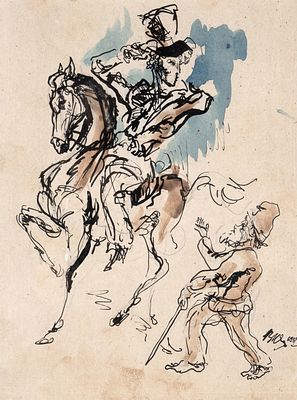 Юстицкий Валентин Михайлович (1892–1951) &laquo;Пушкин и мужик&raquo;. 1937. Бумага, тушь 