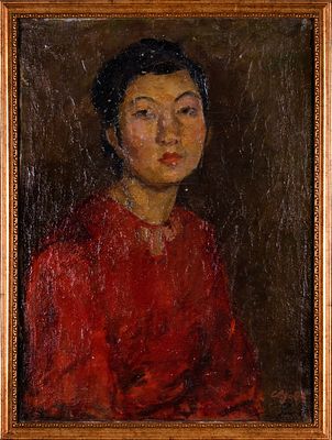 Седов Анатолий Георгиевич (1919-?) &laquo;Девушка в красном&raquo;. 1938. Холст, масло, 69 