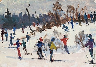 Лучишкин Сергей Алексеевич (1902–1989) &laquo;Лыжники&raquo;. 1980-е. Картон, масло 