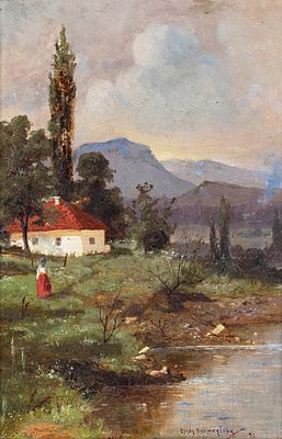 Шмерлинг Оскар Иванович (1863–1938) &laquo;Пейзаж с девочкой&raquo;. 1891. Картон, масло 