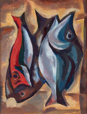 Ратнер Герман Львович (1933–1996) &laquo;Рыбы&raquo;. 1967. Картон, масло, 60&times;47 . Рат 