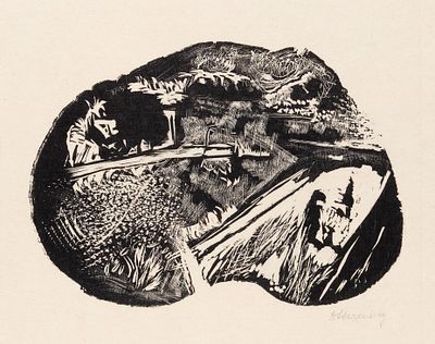 Штеренберг Давид Петрович (1881−1948) &laquo;Пейзаж&raquo;. 1920-е. Бумага, ксилография 