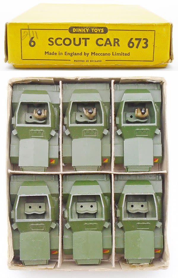 Lot 408: DINKY 673 SCOUT CARS IN TRADE BOX