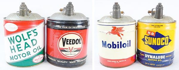 Lot 474: 4 FIVE-GALLON OIL CANS