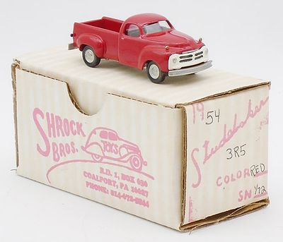 SHROCK 1954 STUDEBAKER 3R5. white metal, 1/72 scale, red, orig box &amp; insert, C9. Box 5" x 3" x 3"