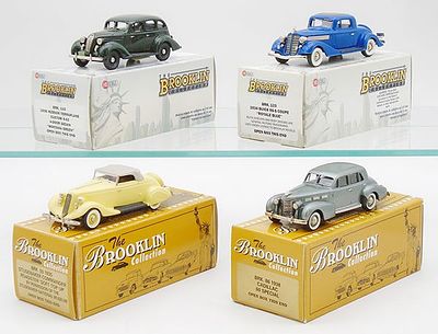 4 BROOKLIN VEHICLES. white metal, 1/43 scale, BRK102 1936 Hudson Terraplane, custom, BRK 133 