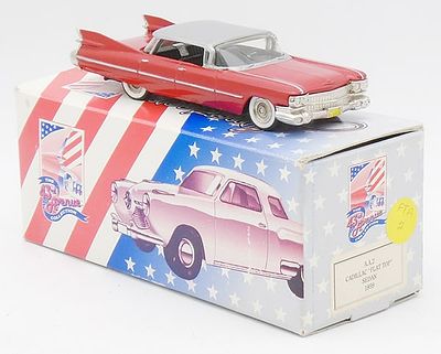 43RD AVE AA2 1959 CADILLAC SEDAN. white metal, 1/43 scale, orange &amp; gray, orig box &amp; 