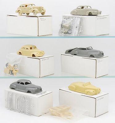 6 VICTORY MODELS. resin, 1/43 scale, 6 unfinished models, 1938 Buick, assembled, missing some 
