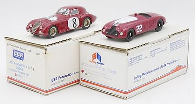 2 BBR STYLING MODELS. resin, 1/43 scale, BBR17C 1941 Alfa Romeo 8C 2900B Pescara, SM32B 1951 