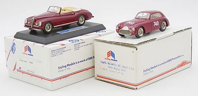 2 BBR STYLING MODELS. resin, 1/43 scale, 1948 Alfa Romeo Cabriolet on plinth, 1950 Alfa Romeo 