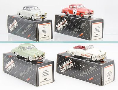 4 WESTERN MODELS CHRYSLERS. white metal, 1/43 scale, WKD 5 1952 Chrysler Windsor, WKD 6A 1951 