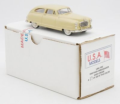 USA MODELS #1000 NASH AMBASSADOR. white metal, 1/43 scale, cream, #17 of 200 in this color, orig 