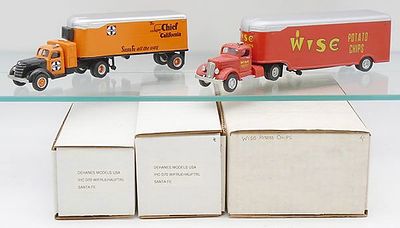 2 DEHANES TRACTOR TRAILERS. resin, 1/43 scale, IHC D70 w/small Santa Fe Trailer, missing 1 