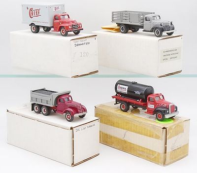 4 DEHANES TRUCKS. resin, 1/43 scale, 120 Diamond T 620 Chieftain, 1946 Dodge 1 1/2 ton Stake 