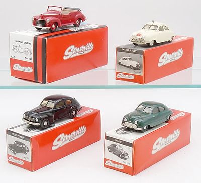 4 SOMERVILLE MODELS AUTOS. white metal, 1/43 scale, #151 1949 Vauxhall Velox Calecke, #119A 1950 