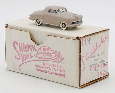SHROCK 1947 STUDEBAKER CHAMP. white metal, 1/72 scale, Malibu beige, orig box data is close but 