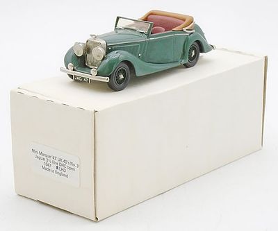 MINI MARQUE 1947 JAGUAR #3 OPEN CONVERTIBLE. white metal, 1/43 scale, green, orig box &amp; 