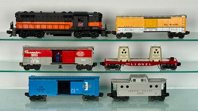 Lionel Train Set. A set of Lionel Postwar freight trains, comprising a black and orange "SANTA 