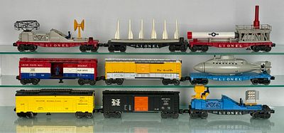9 Lionel Freight Cars. 9 Lionel Postwar O-Gauge freight cars. This assortment includes 3830 