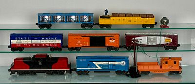 Lionel Train Set. Lionel O Gauge red and black locomotive is marked 625 LV switcher, 3530 