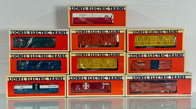 10 Lionel Trains Freight Cars. 10 Lionel O Scale electric train freight and specialized cars. 