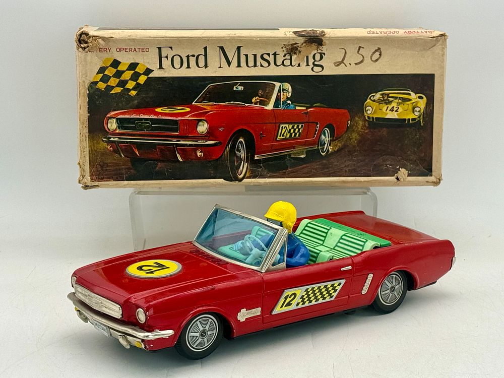 Lot 215: Yonezawa Battery Operated 1965 Ford Mustang Convertible Toy Car with Box