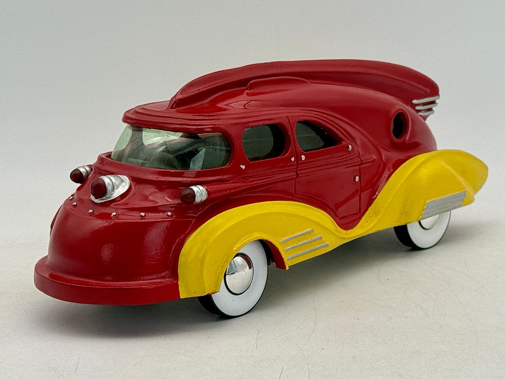 Lot 267: Miriello Streamlined Red and Yellow Metal Toy Car