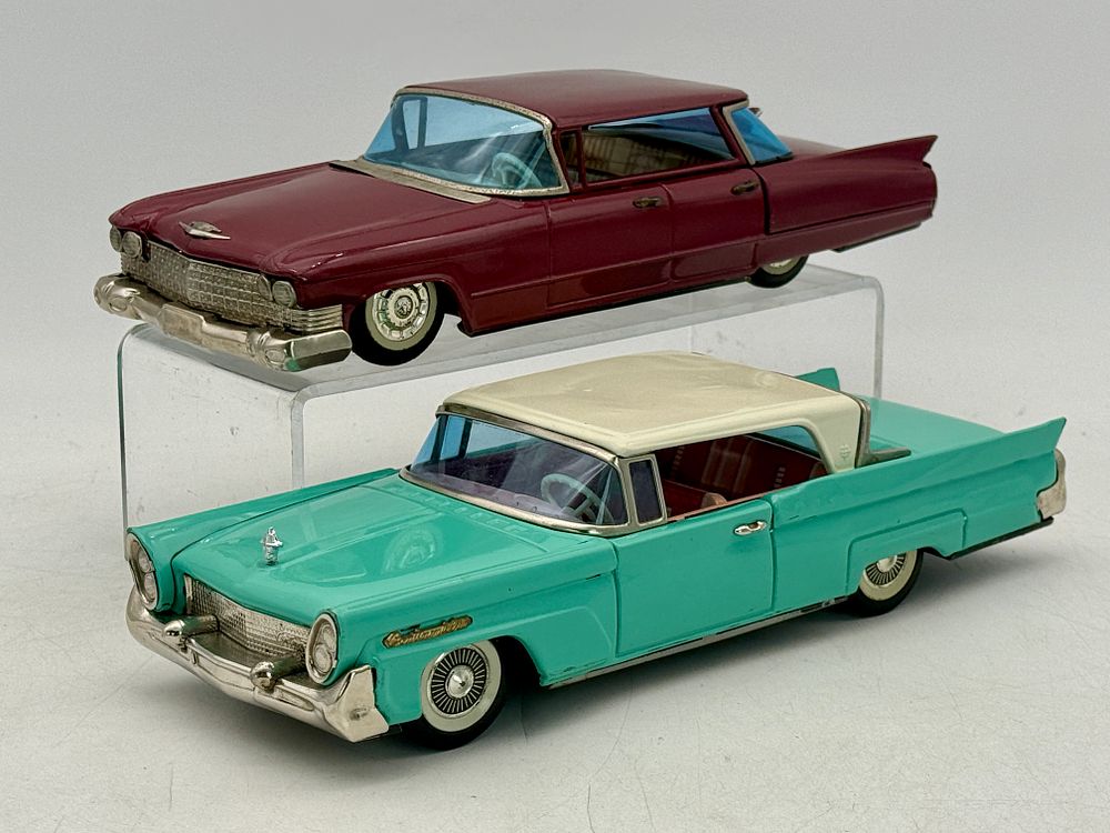 Lot 297: Two Bandai Tin Friction Cadillac and Lincoln Continental Cars